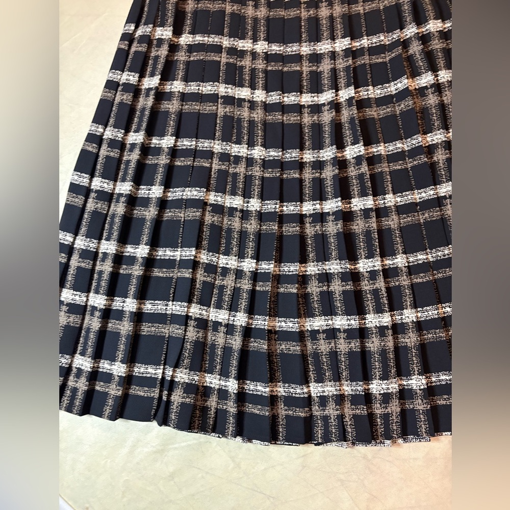 Armani Jeans Plaid Pleated Skirt with White and Tan Stripes - Picture 7 of 11